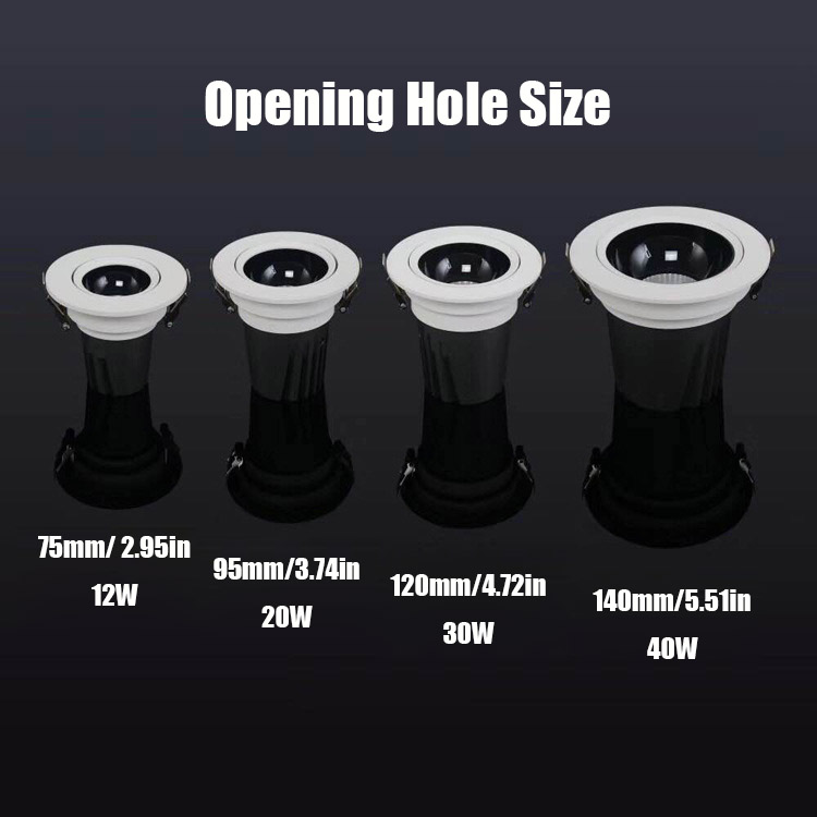 2.95in 12W, 3.74in 20W, 4.72in 30W, 5.51in 40W LED COB Ceiling Light - Flush Mount LED Downlight - Anti-glare Cover - 80-90Lumens/Watt 2.95in 12W, 3.74in 20W, 4.72in 30W, 5.51in 40W LED COB Ceiling Light - Flush Mount LED Downlight - Anti-glare Cover - 80-90Lumens/Watt